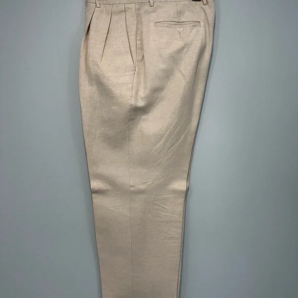 club room dress pants Mens Club Room Beige Wool Blend Dress Pants (Pleats, Cuffs) 36x27 EUC